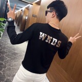 秋季社会小伙ins修身圆领套头卫衣男潮上衣A343-WY39黑色，男装卫衣，电商A343