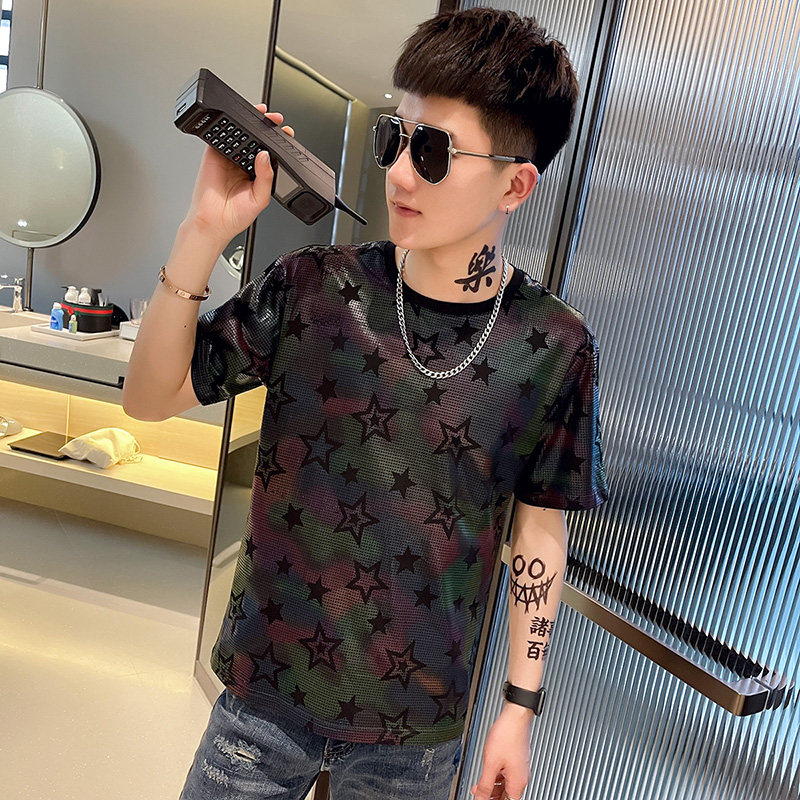 TX260-P40控60夏季短袖T恤衫社会小伙宽松印花半袖tee潮黑,男装T恤,电商A343