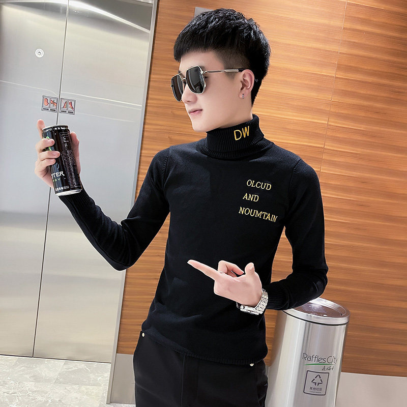 秋冬社会精神小伙高领针织套头毛线衣潮白A343-MY97-P68控98,男装针织衫/毛衣,电商A343
