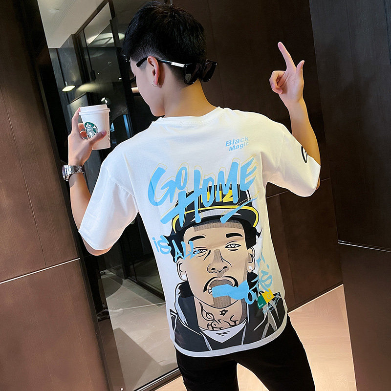夏季短袖T恤衫社会小伙宽松半袖tee潮A343-TX216-P40控60黑,男装T恤,电商A343