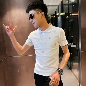 2021新款社会小伙修身印花短袖polo衫 A343-PL55-P45 控65 白图片