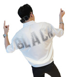 CS161社会小伙印花套头七分袖衬衫衬衣男潮白，男装衬衫，电商A343