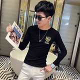 T秋季社会小伙修身打底衫长袖T恤男潮流白1，男装T恤，电商A343