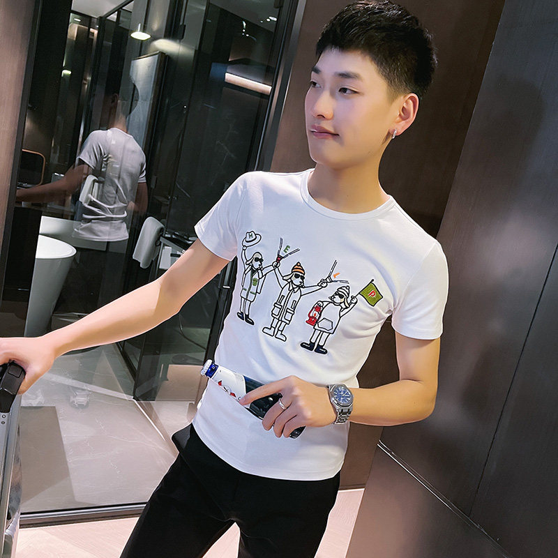 夏季短袖T恤衫社会小伙宽松半袖tee潮A343-TX224-P35控55白,男装T恤,电商A343
