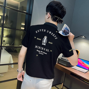 PL71 社会精神小伙修身刺绣短袖polo衫 黑图片