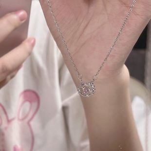 跳动百搭猫头链猫手作KT时尚 女锁骨 可爱项链心甜美粉钻少女个性