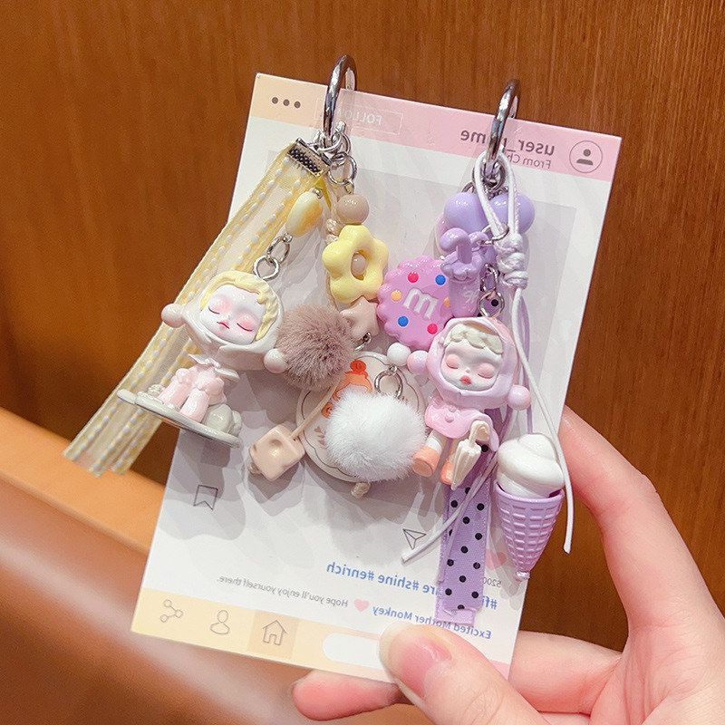 钥匙扣挂饰挂件创意小diy包包串珠公仔汽车改娃泡泡卡通萌粒玩偶