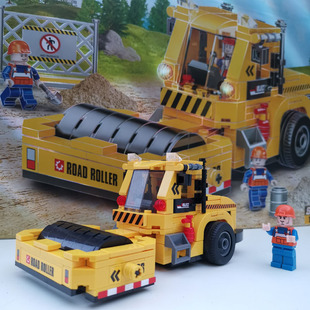 压路车压路机积木工程车建筑车模型重型卡车积木拼装益智儿童玩具