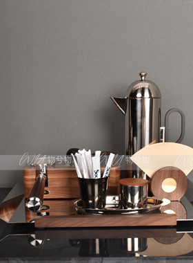 轻奢现代样板间售楼处咖啡吧台咖啡主题托盘滴壶饰品摆件组