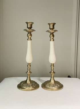 印度进口复古黄铜牛骨雕花烛台摆