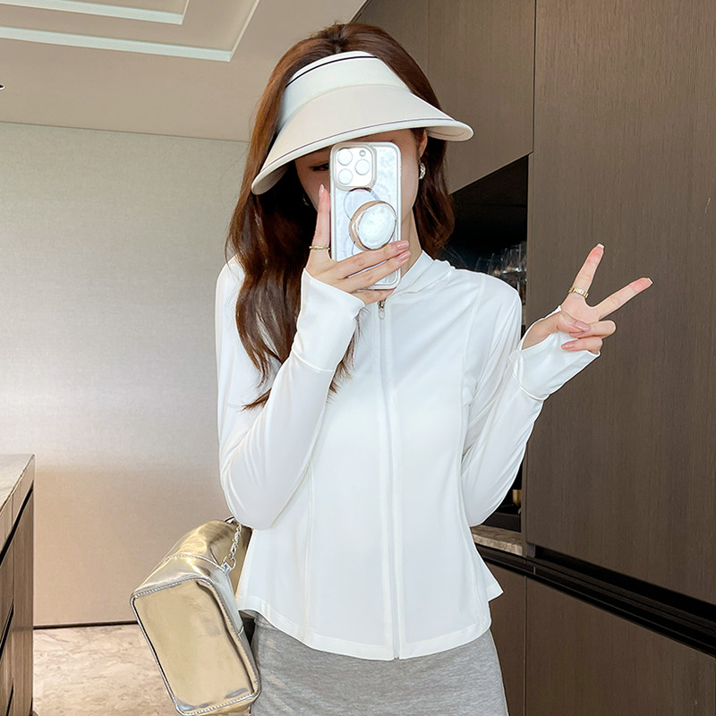 粉色冰丝防晒衣女款夏薄款户外防紫外线防晒服修身紧身短外套上衣