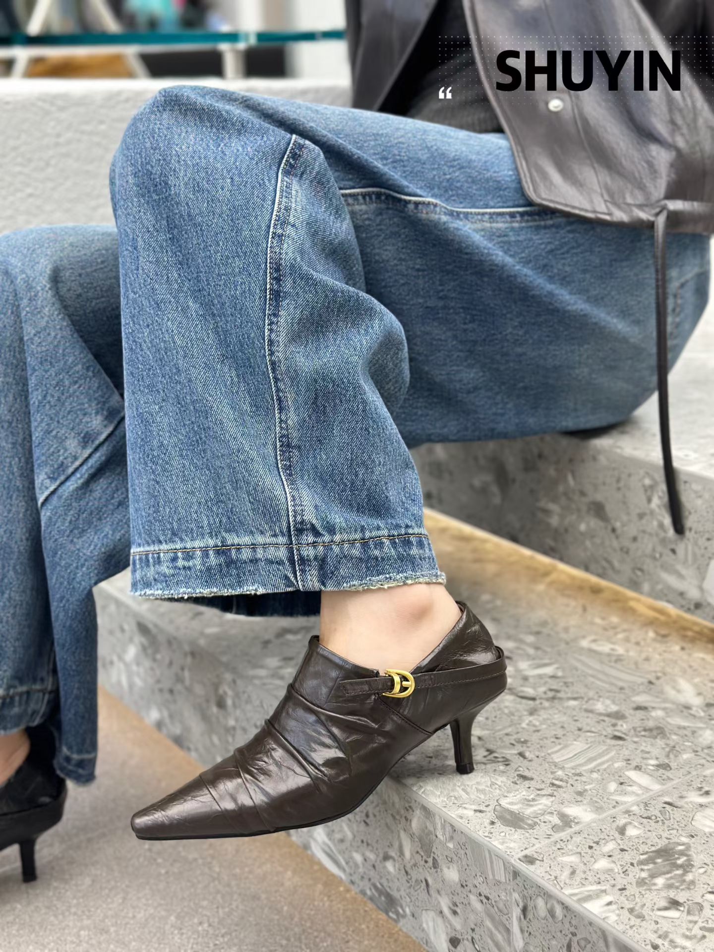 欧洲站2025新款真皮气质女鞋舒适方头细高跟单鞋女时装鞋