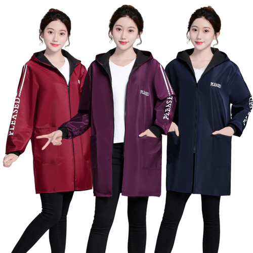 新款防水加绒罩衣时尚保暖大人男女士秋冬加厚围裙长袖外套工作服