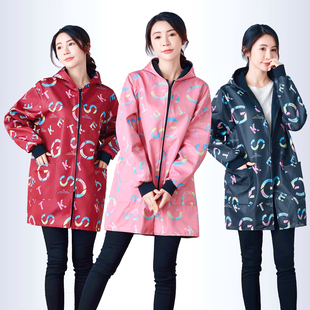 加绒罩衣女成人秋冬新款防水防油家用厨房有袖围裙外穿工作服护衣