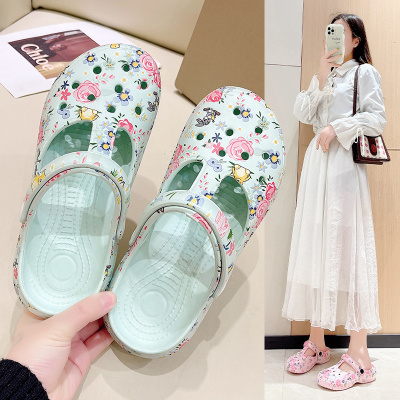 夏季2026印花女两用洞洞鞋凉拖