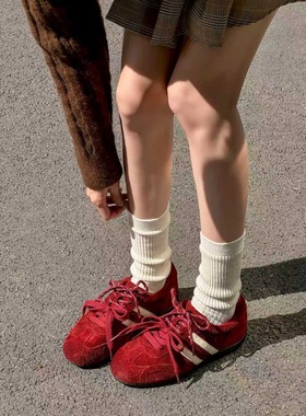 红色德训鞋女2025新款秋季百搭平底休闲阿甘鞋复古运动板鞋
