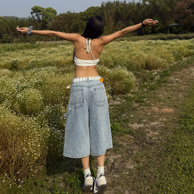 BLINGGIRLS直筒经典牛仔七分裤