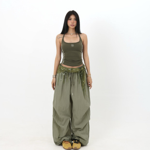 原创大版 BLINGGIRLS 季 夏律动 型轻便抽绳设计休闲宽松伞兵长裤