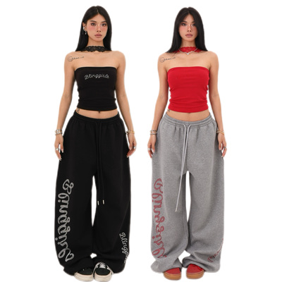 BLINGGIRLS宽松烫钻直筒长裤