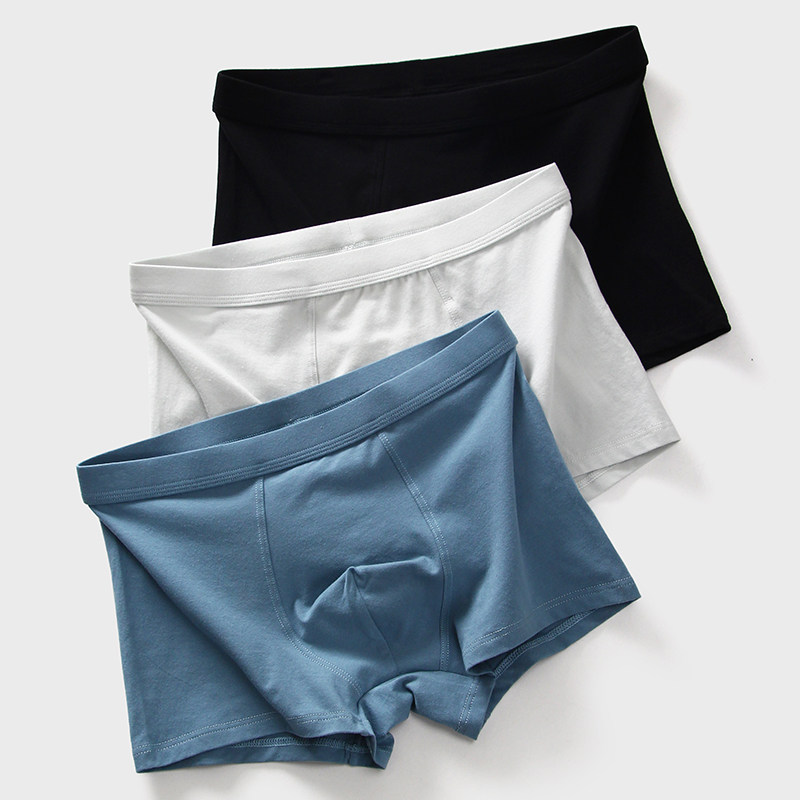 3条男纯棉平角内裤无侧缝四角裤
