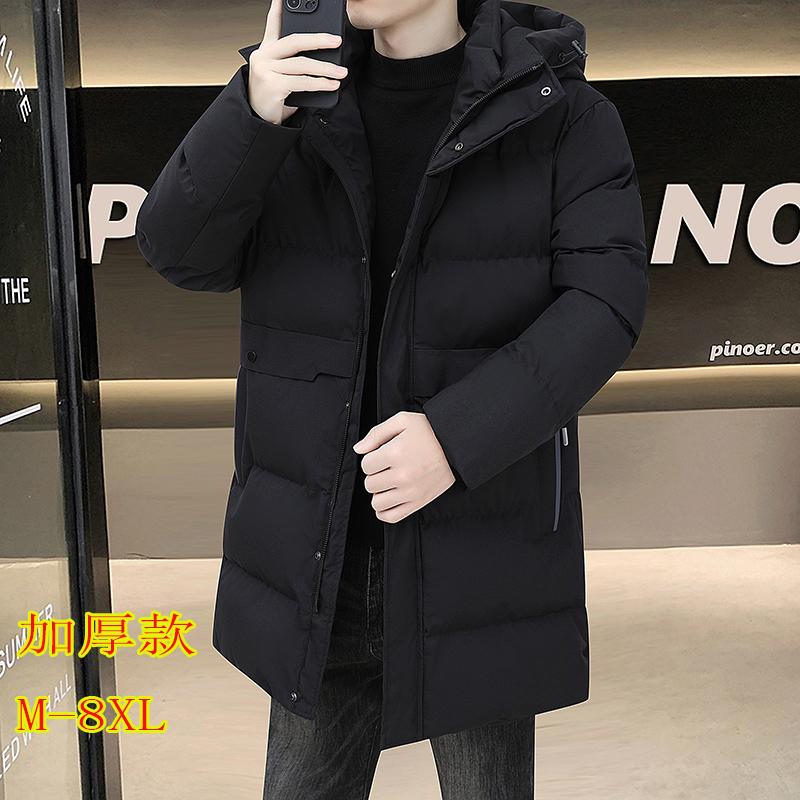 棉衣男中长款连帽加厚保暖中青年纯色大码胖子中年外套棉袄上衣