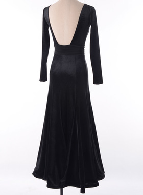 异国舞蹈国标舞交谊舞摩登舞长袖露背高腰显修长练习连衣裙W17051