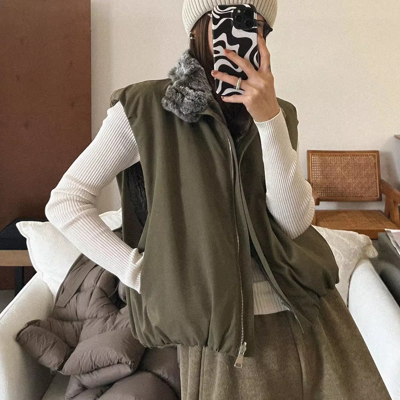 无袖两面穿獭兔毛2025年秋季内搭