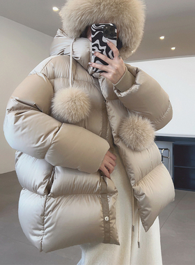 新国标90白鹅绒800蓬无胆直充云朵加厚羽绒服女新款宽松连帽外套