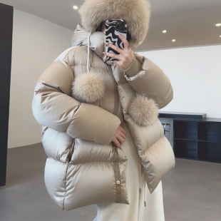新国标90白鹅绒800蓬无胆直充云朵加厚羽绒服女新款 宽松连帽外套