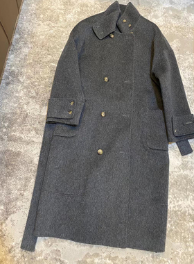 灰色立领双面毛呢羊毛外套女冬季新款韩版气质中长款羊绒手工大衣