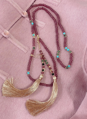 斜挎链新中式珠链日常百搭装饰配饰国风文艺气质项链手串念珠流苏