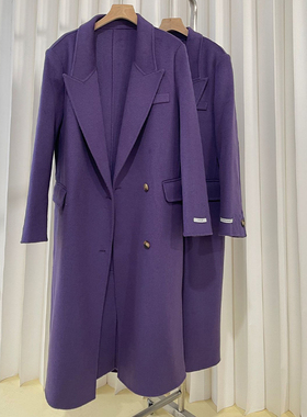 港风复古双面呢羊毛紫色大衣气质宽松显瘦廓形感毛呢外套女冬新款