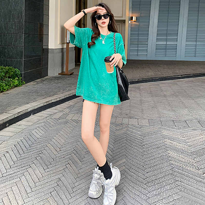 女装/女士精品T恤18-35岁吸湿排汗纯棉休闲风圆领中国短袖纯色夏