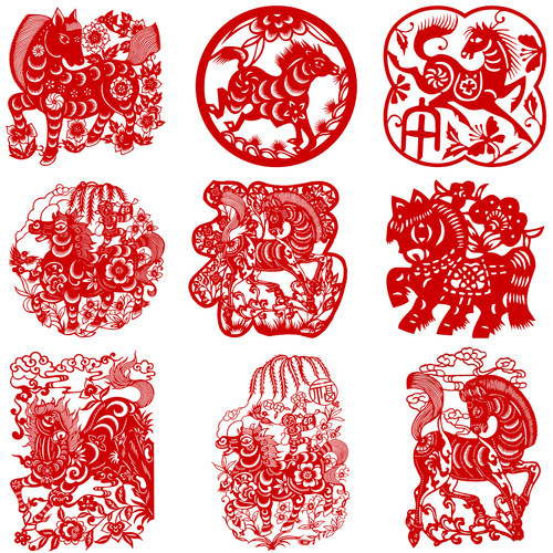 马年剪纸图样12张春节刻纸底稿