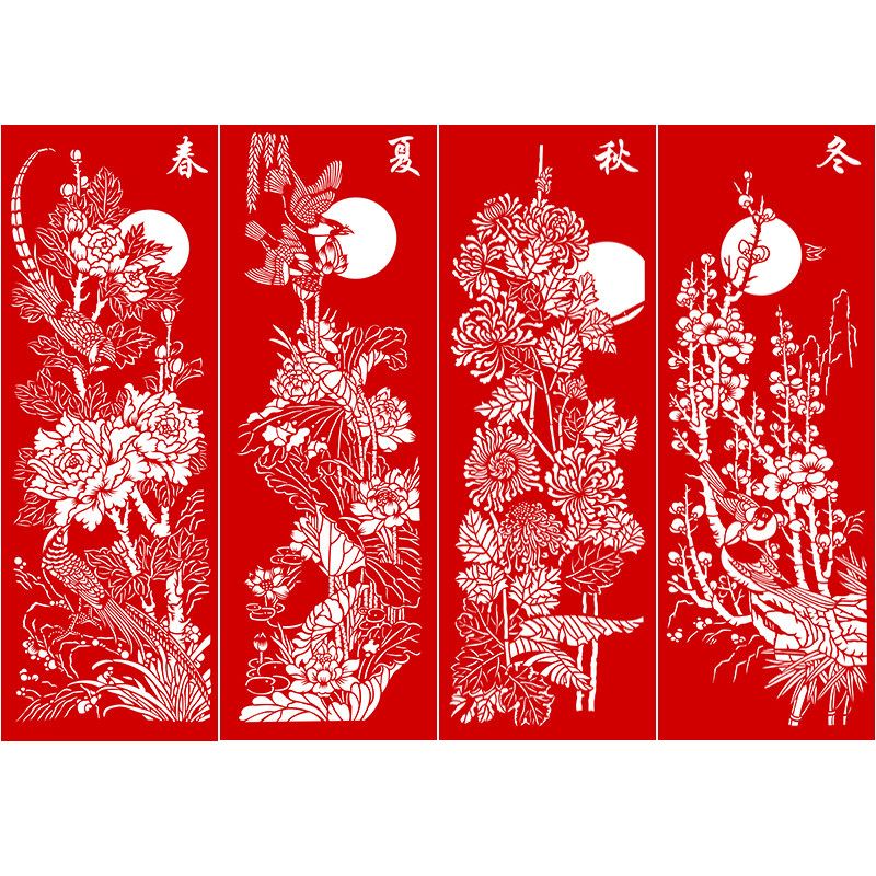 春夏秋冬剪纸底稿刻纸图样图片