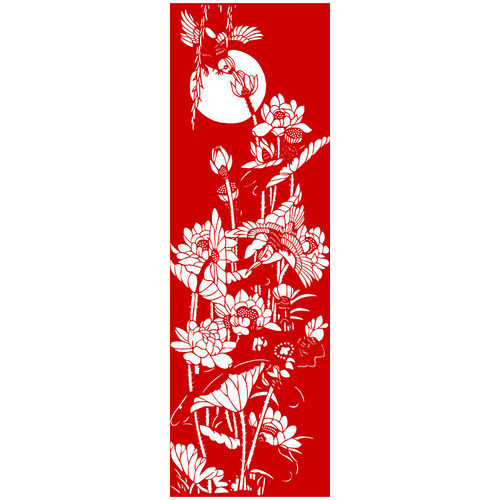 荷花花鸟刻纸图案底稿剪纸图样
