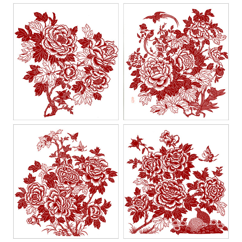 牡丹刻纸图案剪纸底稿