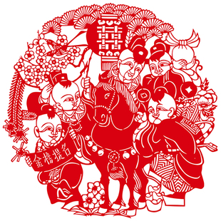 五子登科剪纸底稿刻手工刻纸图样模板中国风diy剪纸图案打印底稿