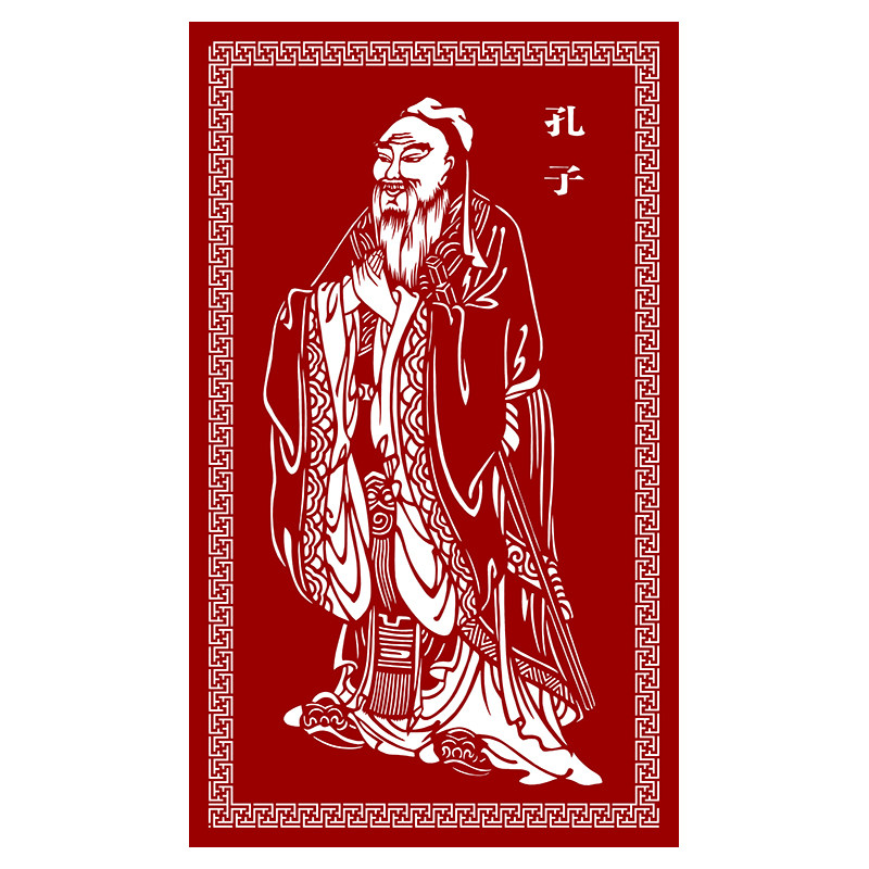 r02孔子图像剪纸底稿黑白打印底稿花鸟手工刻纸图案中国风装饰画
