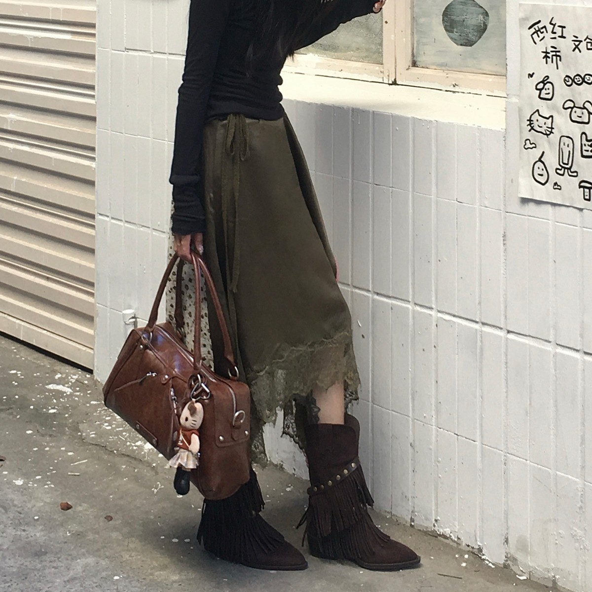 复古流苏短靴女秋冬新款磨砂皮尖时尚休闲鞋