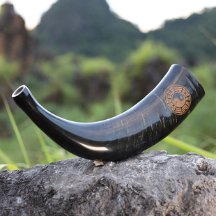 天然牛角制作传统吹奏号角一体素款 师公法事铜角号表演道具工艺品