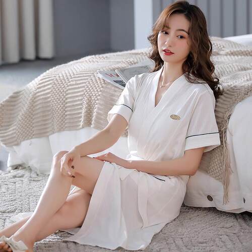 莫代尔睡袍女夏季短袖冰丝高级感中长款浴袍夏天夏款薄款大码睡衣