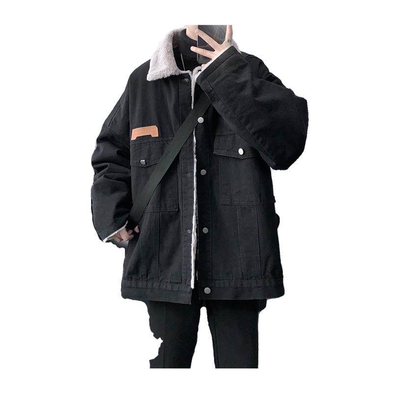 仿兔毛加厚加绒牛仔外套男款冬季翻领羊羔绒夹克过冬保暖棉服上衣图片