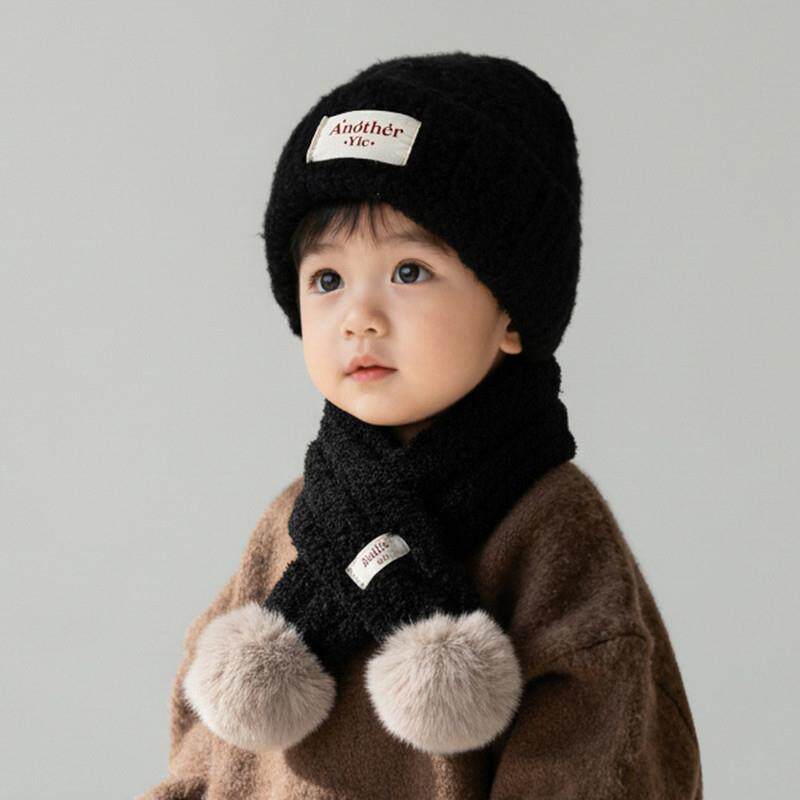 儿童毛线帽围巾两件套秋冬季宝宝帽子男童女童套头帽针织帽保暖帽