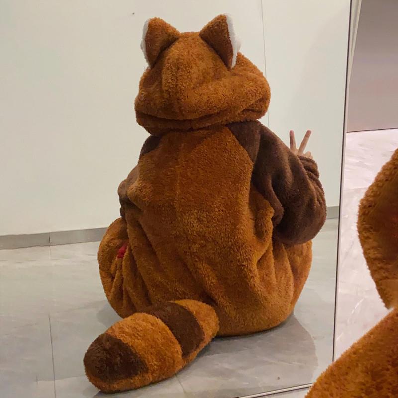 小浣熊睡衣女童珊瑚绒秋冬季加绒加厚睡袍男童卡通套装连体家居服