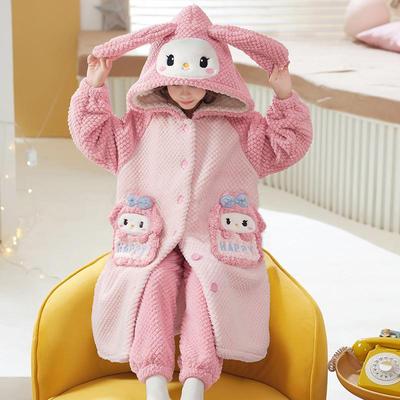 女童睡衣冬季珊瑚绒加厚儿童睡袍法兰绒女孩长款2025新款大童套装