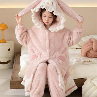 2025新款秋冬季珊瑚绒儿童睡袍女甜美公主风女童睡衣法兰绒家居服
