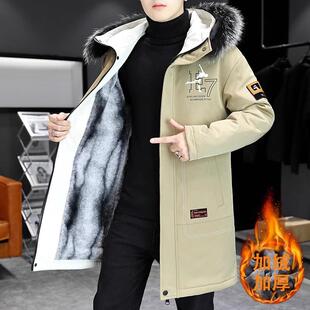 羽绒服男款中长款冬季外套加绒加厚棉衣2026新款工装派克服棉服潮