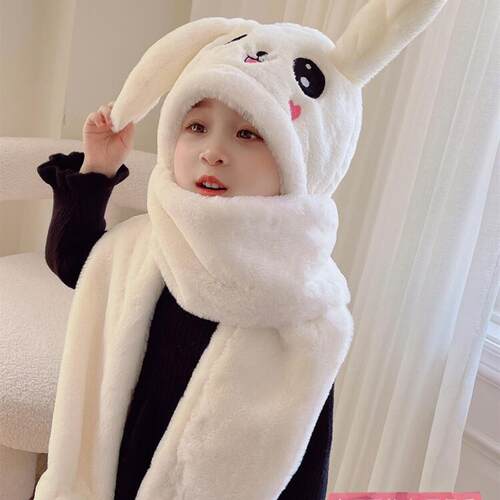 儿童帽子围巾手套一体2025冬季新款亲子保暖可爱会动兔耳朵男女童 - 封面