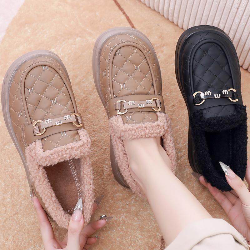 厚底乐福鞋女冬季加绒加厚保暖豆豆鞋2024新款毛毛鞋懒人鞋一脚蹬,女鞋,乐福鞋（豆豆鞋）,淘宝优惠券,粉丝福利购,淘宝优惠卷